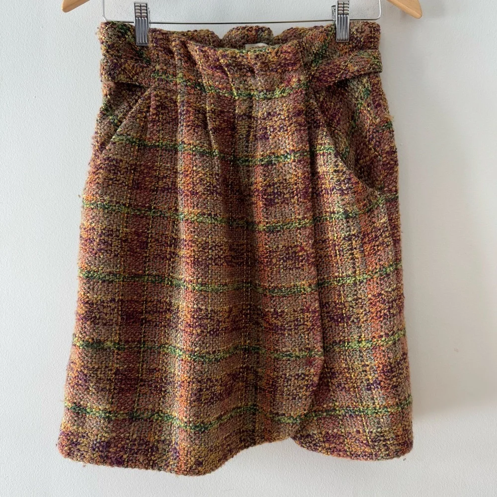 Anthropologie Odille Wool Blend Plaid Skirt, Sz 4, boucle, preppy classic office - Picture 2 of 13